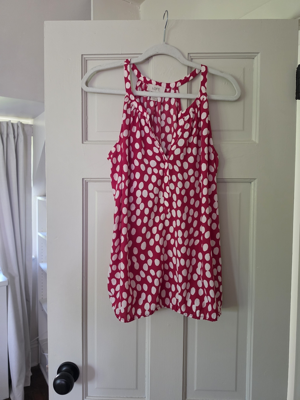 LOFT Hot Pink and White Polka Dot Sleeveless V-Neck Tank